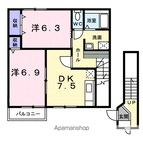 まっちゃハウスⅡD(2DK/2階)の間取り写真