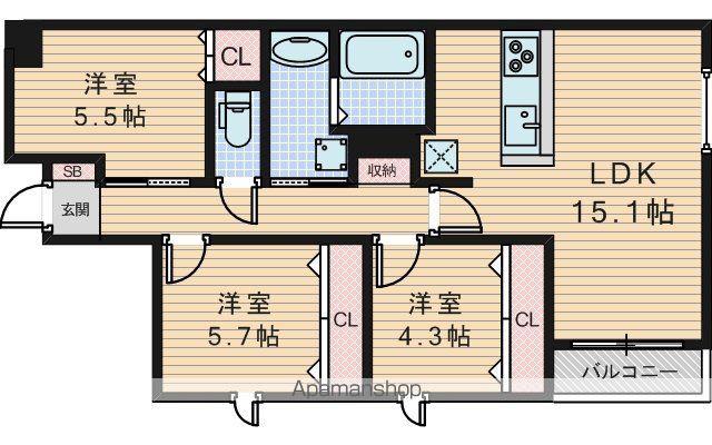 GRAND STEADY 桜の町(3LDK/1階)の間取り写真