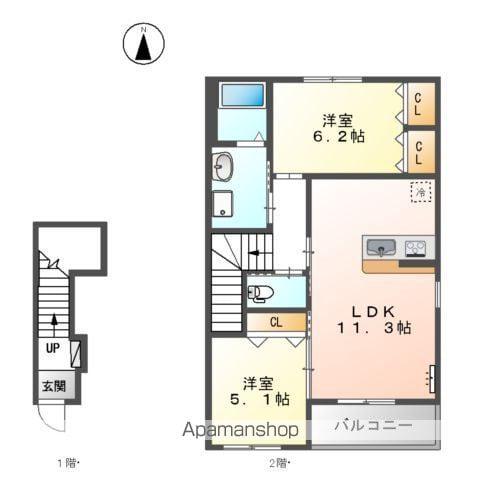 リバレイン(2LDK/2階)の間取り写真