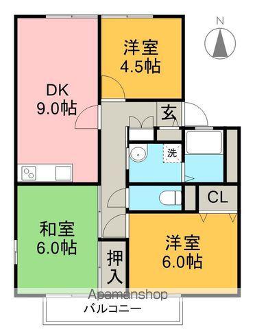 ウィンディア木の丸(3DK/1階)の間取り写真