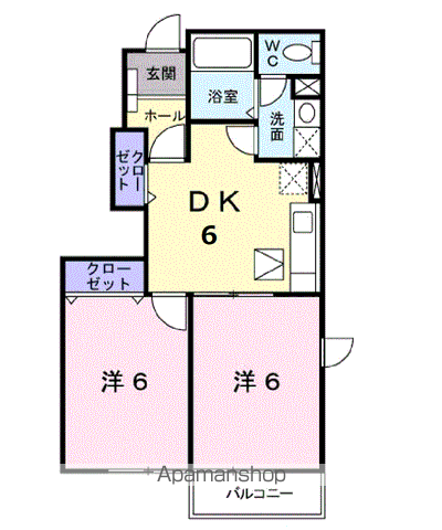 ヒルサイド(2DK/1階)の間取り写真