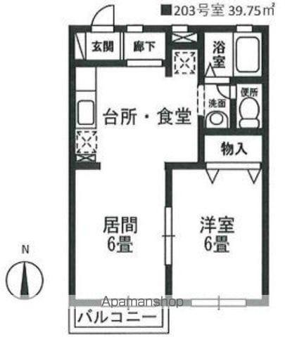 グリーンゲイブルス(1LDK/2階)の間取り写真