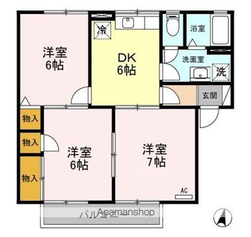 シャンドフレール黒埼B棟(3DK/2階)の間取り写真