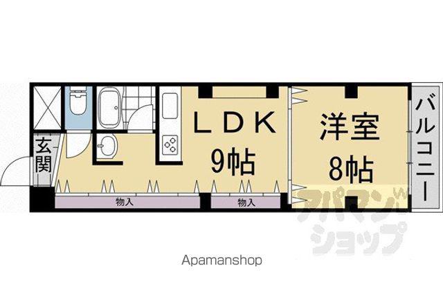 京阪電気鉄道鴨東線 出町柳駅 徒歩4分 8階建 築35年(1LDK/4階)の間取り写真