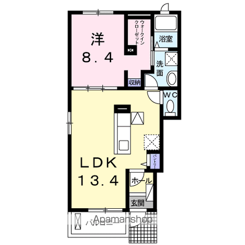 予讃線 宇多津駅 徒歩20分 2階建 築12年(1LDK/1階)の間取り写真