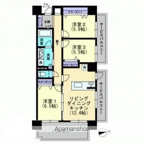 ガーデンテラス丸亀町参番街ウエストレジデンス(3LDK/6階)の間取り写真