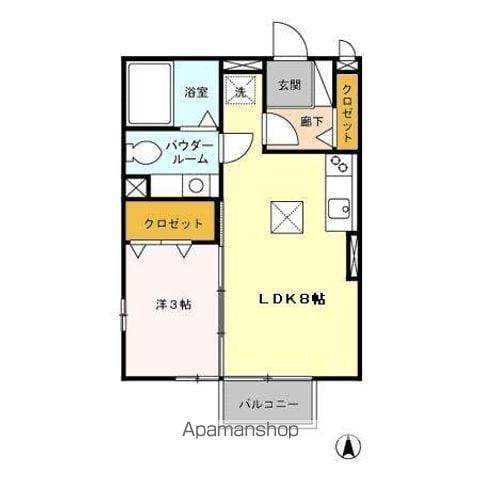 モデルノB(1DK/1階)の間取り写真