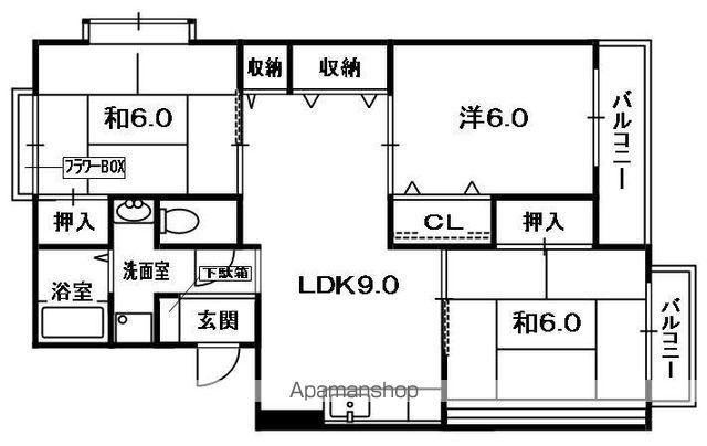 サンライズ星田B棟(3DK/3階)の間取り写真