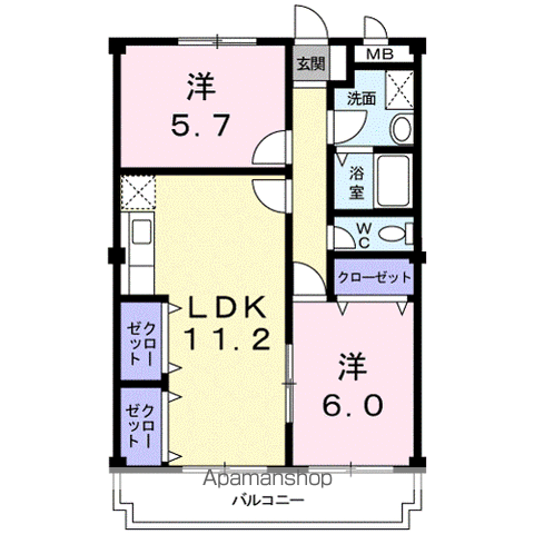 クレストコート(2LDK/4階)の間取り写真