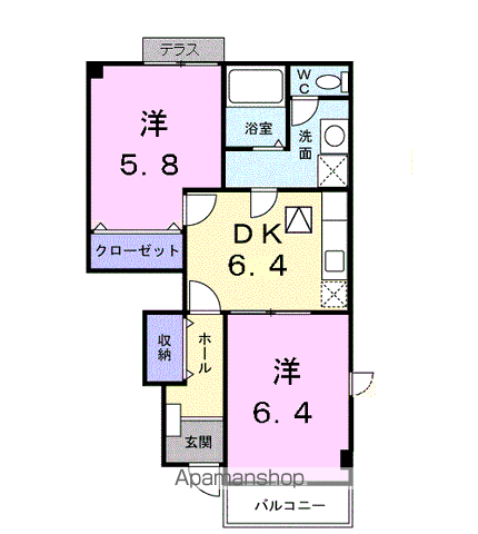グランツ2(2DK/1階)の間取り写真