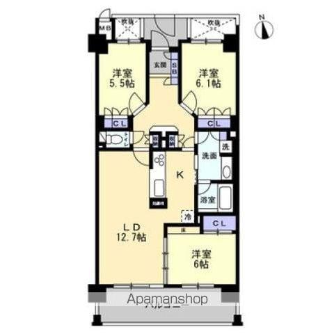 アルファステイツ昭和町Ⅱ(3LDK/5階)の間取り写真