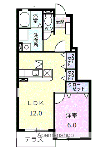 アウローラSⅢ(1LDK/1階)の間取り写真