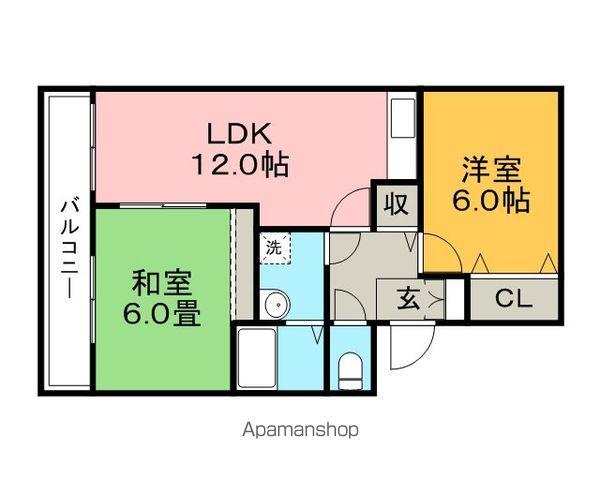 メルヴェーユ津福(2LDK/1階)の間取り写真