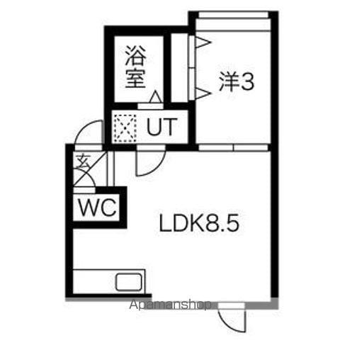 フロンティア南17条B棟(1LDK/1階)の間取り写真