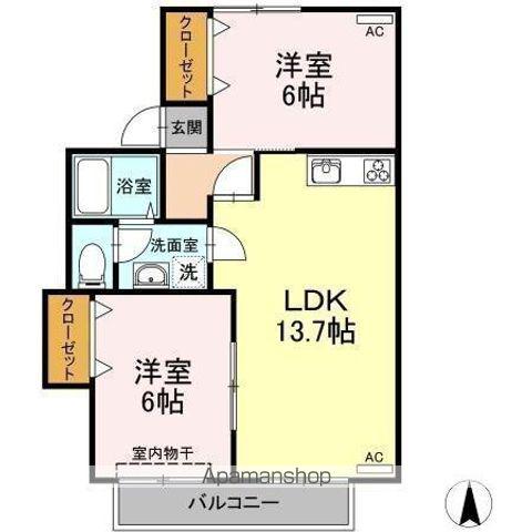 セジュール園木 B棟(2LDK/2階)の間取り写真