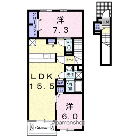 ヴィラ四ノ宮(2LDK/2階)の間取り写真