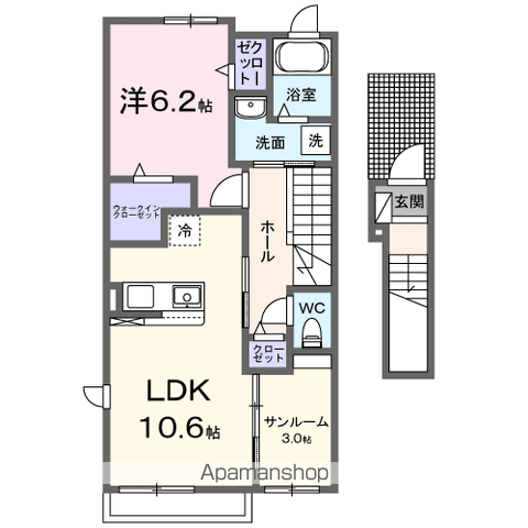 グランディディエライト(1LDK/2階)の間取り写真
