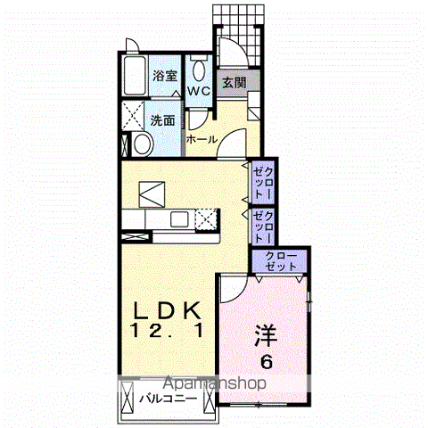アルモニーフェンテ C(1LDK/1階)の間取り写真