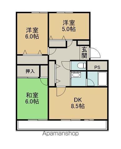 ガーデンテラス大日方B棟(3DK/2階)の間取り写真