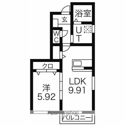 ビレッジ日蔭N(1LDK/1階)の間取り写真