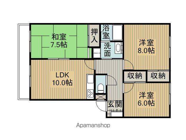サンリツ・プレース浜沢B棟(3LDK/1階)の間取り写真