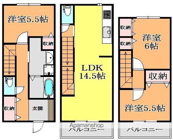 阪堺電気軌道阪堺線 我孫子道駅 徒歩4分 3階建 築9年(3LDK)の間取り写真