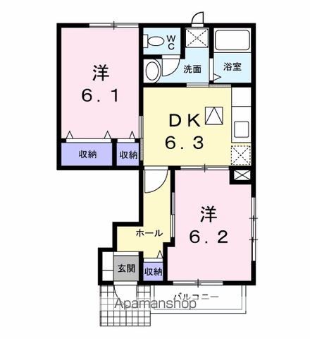 ベルメゾンハラダB(2DK/1階)の間取り写真