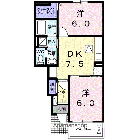 キャッスルビーチ A(2DK/1階)の間取り写真