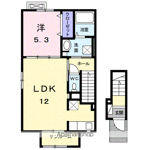 ル ソレイユ(1LDK/2階)の間取り写真