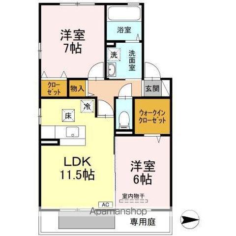 サンディーア A棟(2LDK/1階)の間取り写真