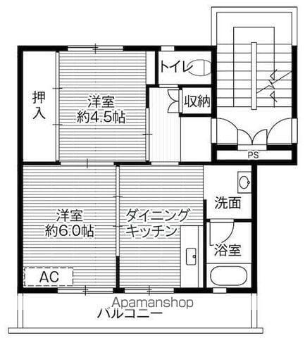 ビレッジハウス甘木4号棟(2DK/2階)の間取り写真