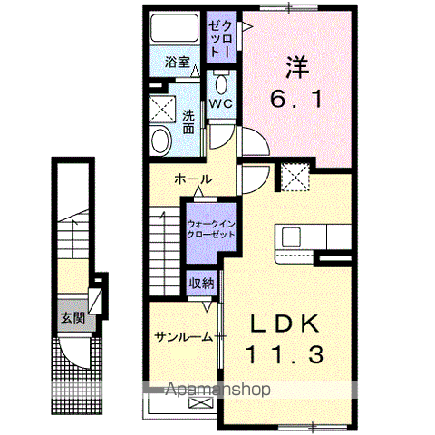 ルーベル北方Ⅱ(1LDK/2階)の間取り写真