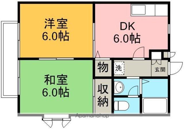 サン・ドミールA棟(2DK/2階)の間取り写真
