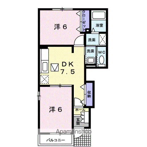 ロックスリー一番館(2DK/1階)の間取り写真