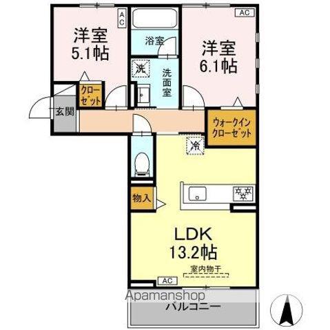 COLLAB 北宿(2LDK/3階)の間取り写真