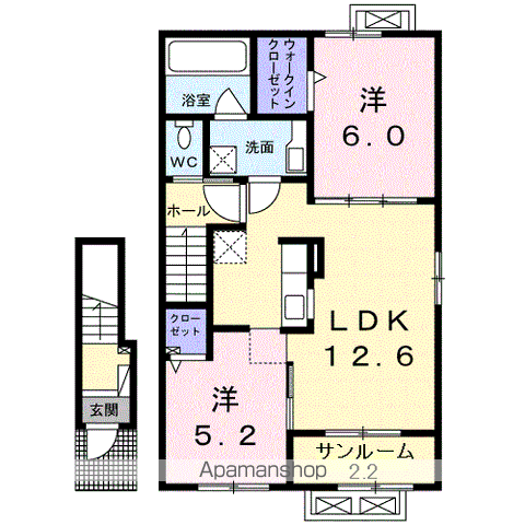 カーサ・コルーテ瓜生 Ⅰ(2LDK/2階)の間取り写真