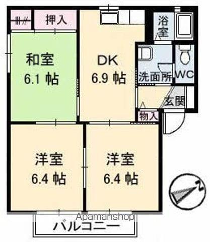 ディアス岡田 B棟(3DK/1階)の間取り写真