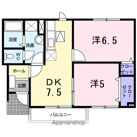 カーム・リリー(2DK/1階)の間取り写真