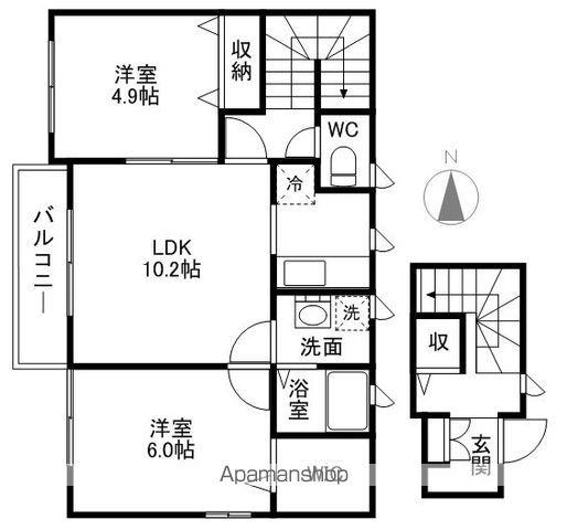 アブニールSADAOKAⅡ(2LDK/2階)の間取り写真