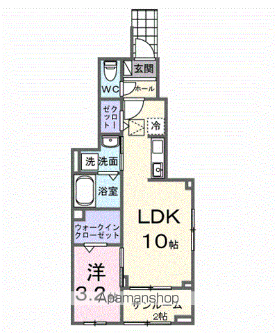 フォンテーヌ春日(1LDK/1階)の間取り写真