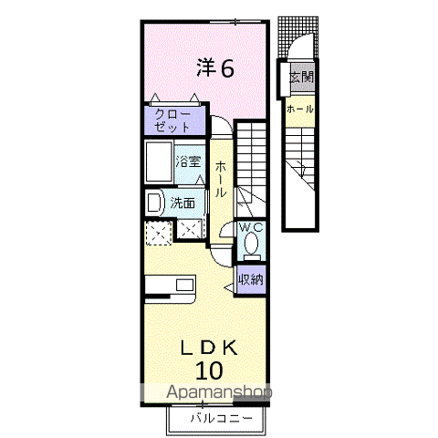 福塩線 駅家駅 徒歩12分 2階建 築21年(1LDK/2階)の間取り写真