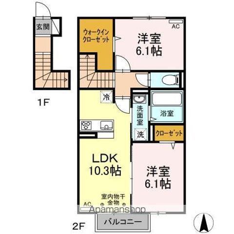 リーブルⅠ A棟(2LDK/2階)の間取り写真