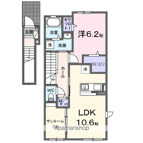 ウィズ・テール南彦根1号館(1LDK/2階)の間取り写真