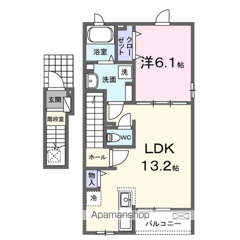 ヴォラーレ・フェリプレッサ Ⅰ(1LDK/2階)の間取り写真