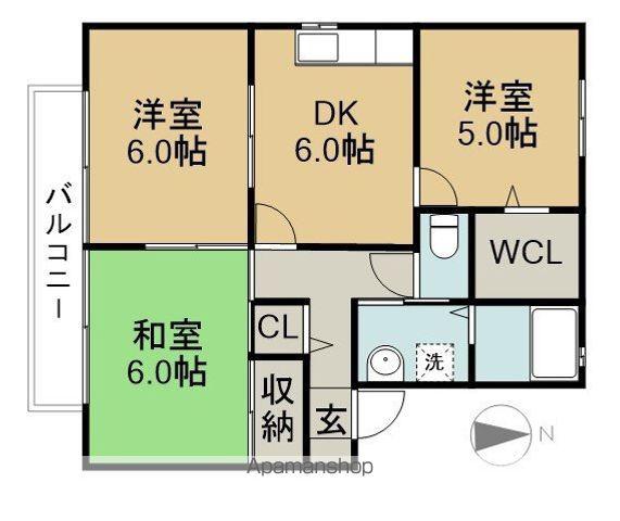 ハマハイツ第6(3DK/2階)の間取り写真