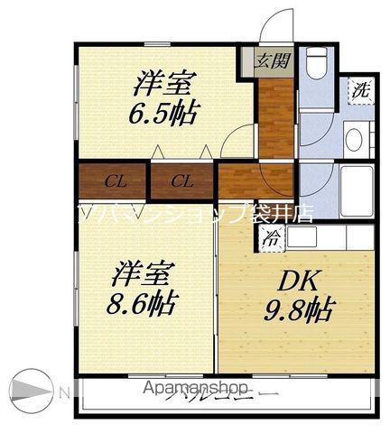 LARA今之浦(2DK/2階)の間取り写真