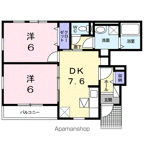 ビューティーオアシスⅡ(2DK/1階)の間取り写真