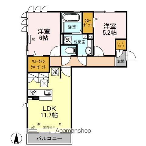 ロイジェントパークス レイクタウン 3O(2LDK/1階)の間取り写真