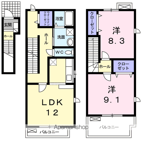 チエロエベント(2LDK/2階)の間取り写真