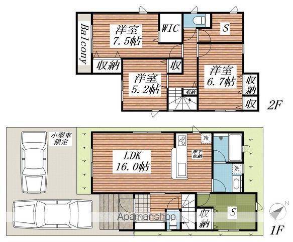千代田・常磐緩行線 北柏駅 バス乗車時間:10分 花野井入口バス停で下車 徒歩10分 2階建 築1年(3SLDK)の間取り写真
